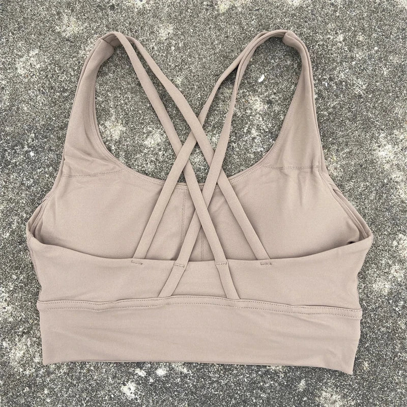 Solid Color Fitness Women Sport Bra Gym Yoga bra Athletic Cross Tight Top Workout Train With Chest Pad High quality shockproof