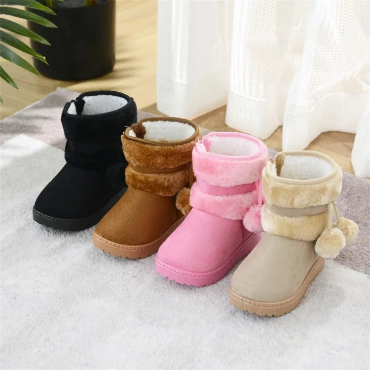 Babies Winter Snow Boots Comfortable Thick Warm Lobbing Ball Cute Boots