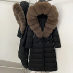 Real Faux Fur Collar Puffer Jacket Duck Down Thick Coat For Women