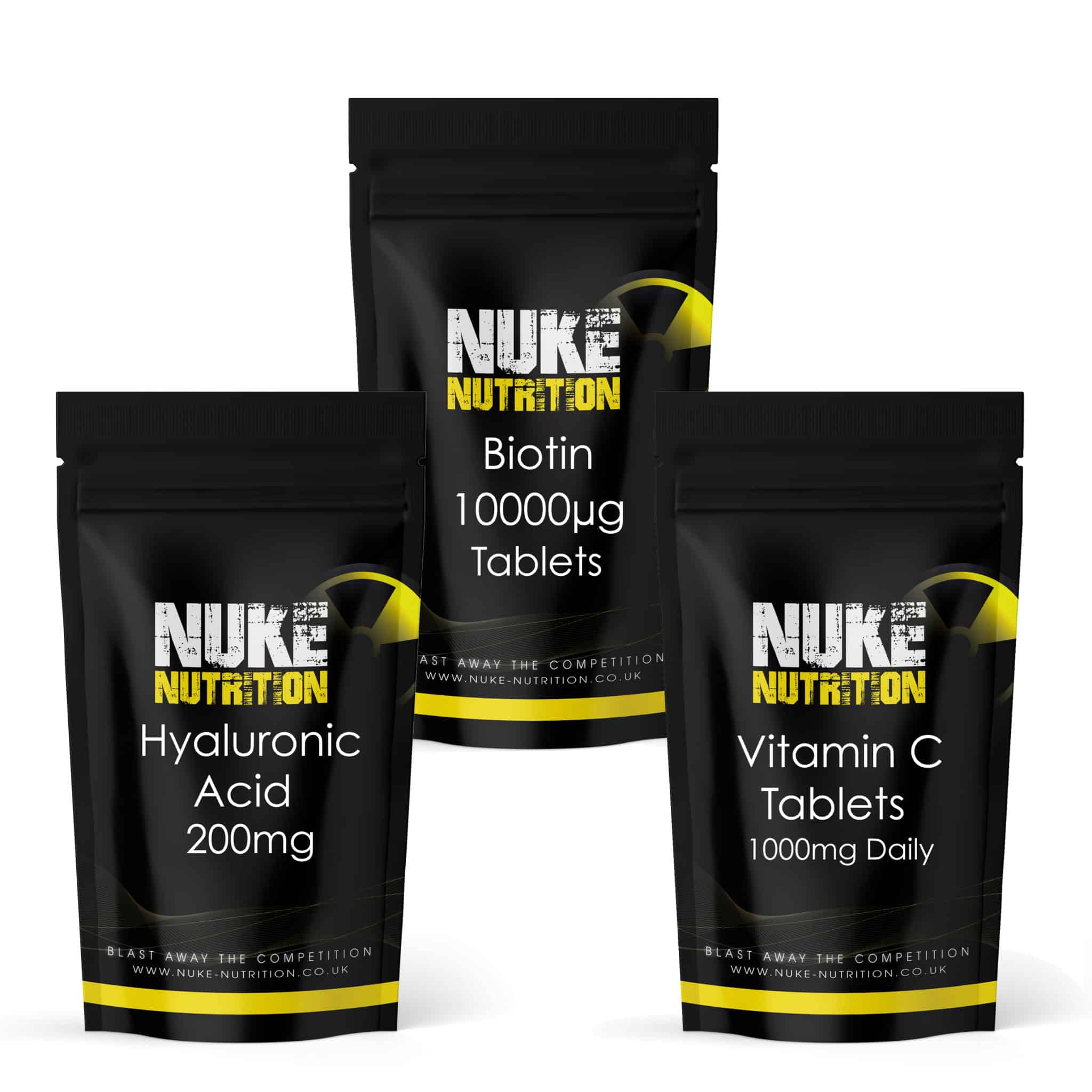 Hair & Skin Care Bundle - Hyaluronic Acid, Vitamin C, Biotin - High Strength x 180 Tablets
