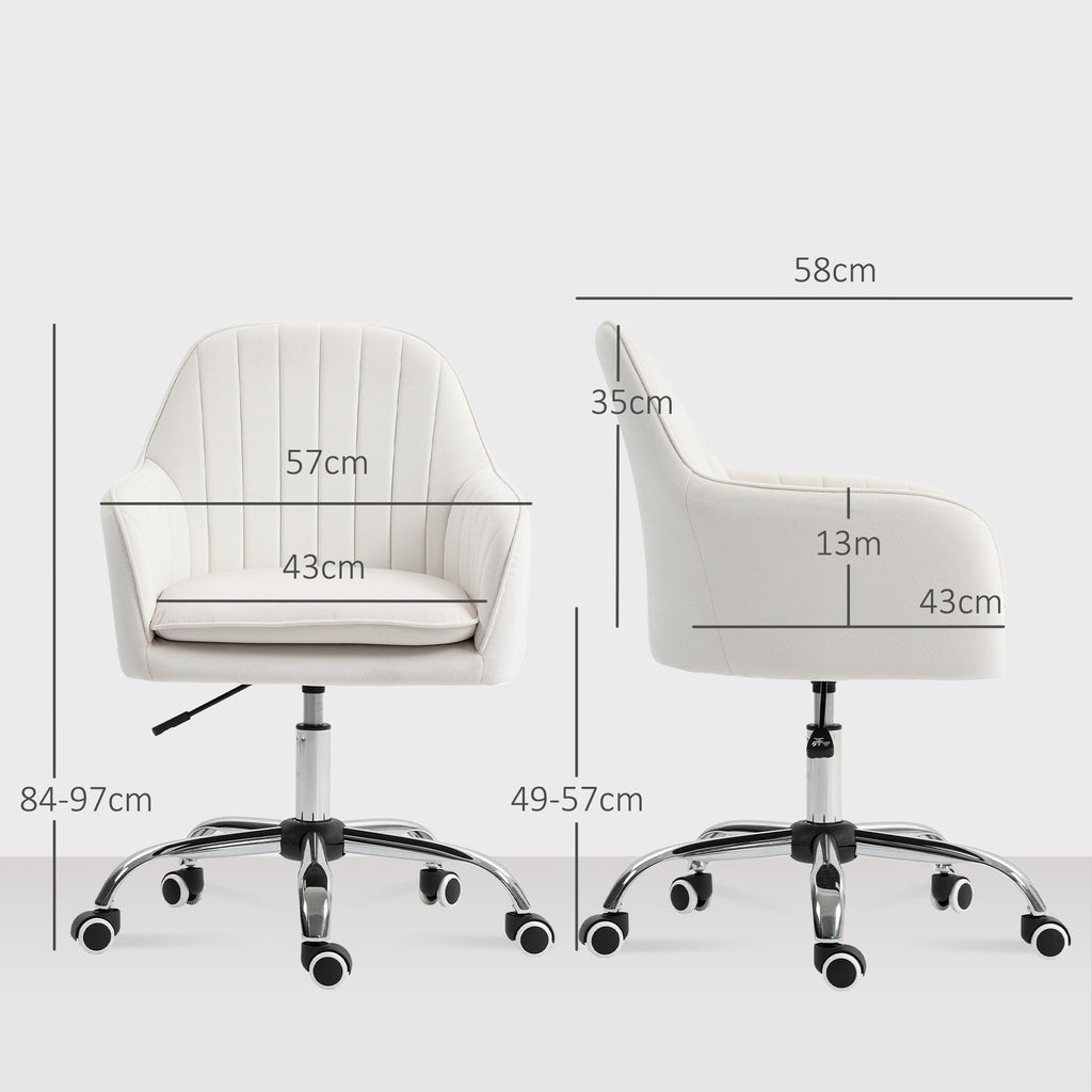 HOMCOM Velvet-Feel Office Chair with Adjustable Height and Wheels - Cream White