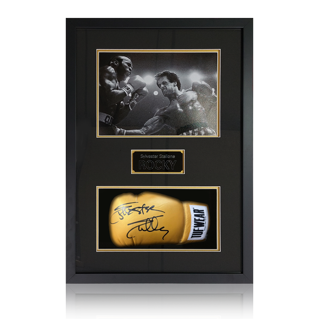 Sylvester Stallone Rocky Signed Gold Tuf Wear Glove Iconic Frame