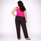 Black Pink Lime Elasticated Floral Soft Trousers