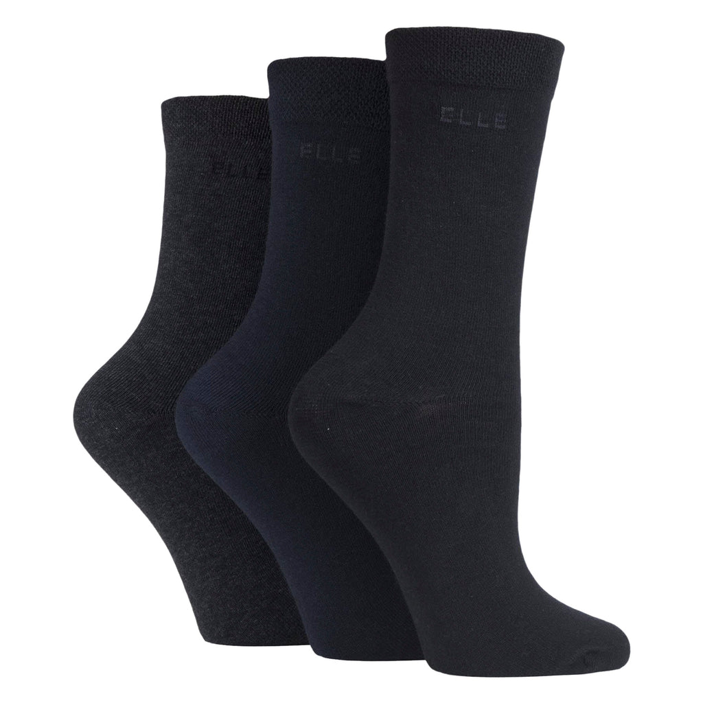 3 Pack Ladies Plain Cotton Socks - Soft Breathable Everyday Comfort Fit