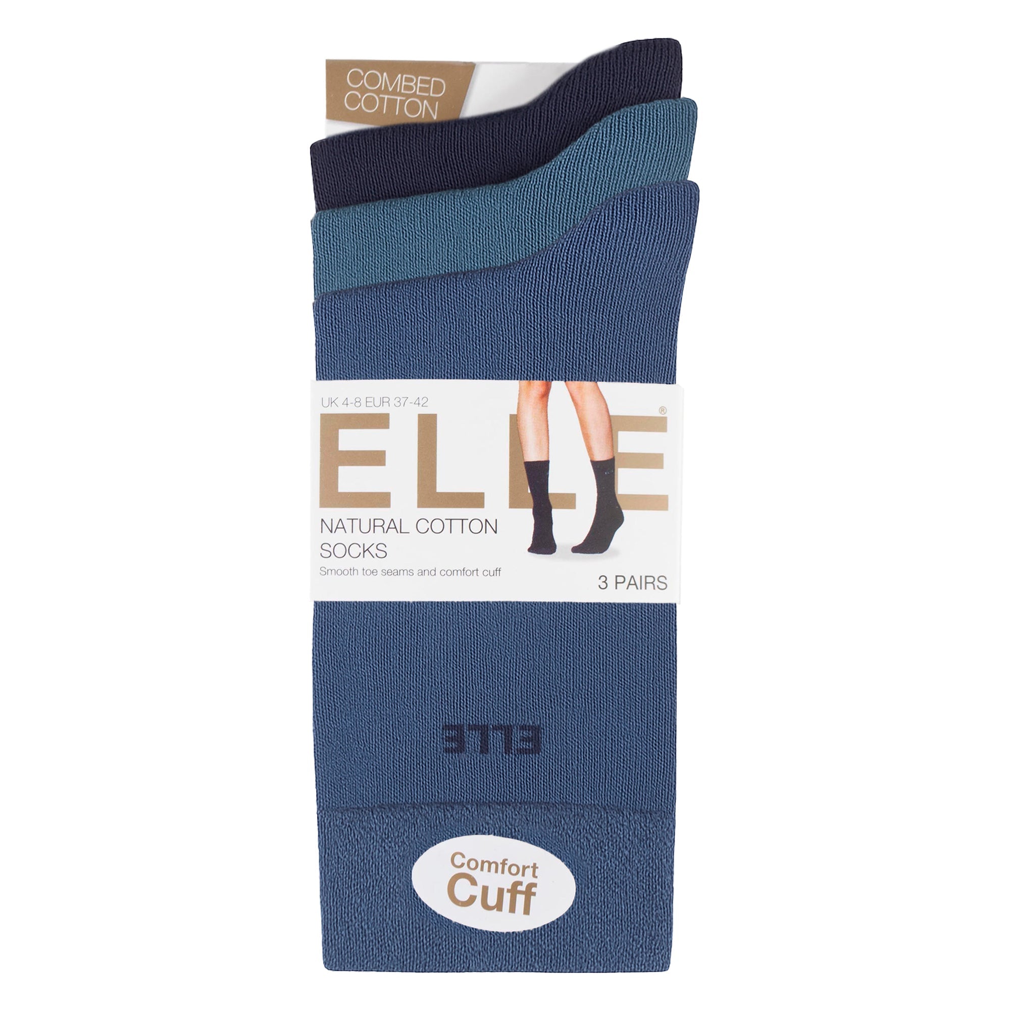 3 Pack Ladies Plain Cotton Socks - Soft Breathable Everyday Comfort Fit