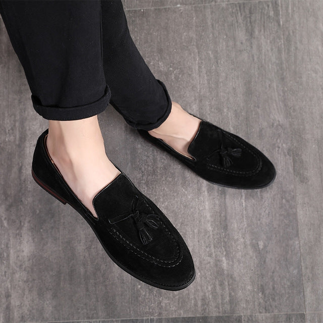 Men Leather Shoes Suede Tassels Slip-on Peas Shoes, 43, 37, 38, 39, 40, 41, 42, 44, 45, 46, 47, 48
