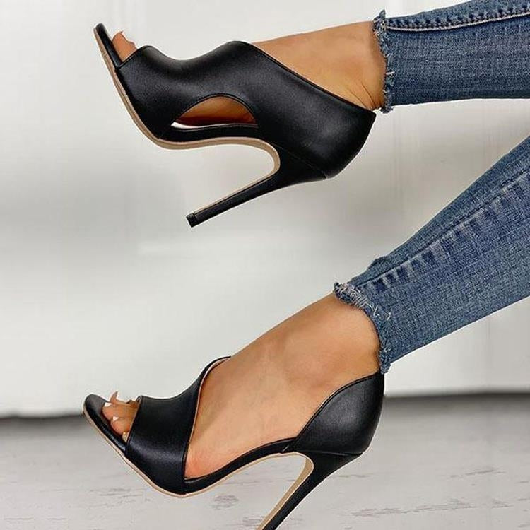 Fish Mouth Sandals Female Stiletto Heels Hollow Women Shoes, Size:40(Black)