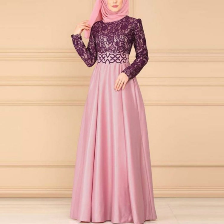 Lace Stitching Retro Large Swing Dress Ethnic Style Long-Sleeved Slim Dress, S, M, L, XL