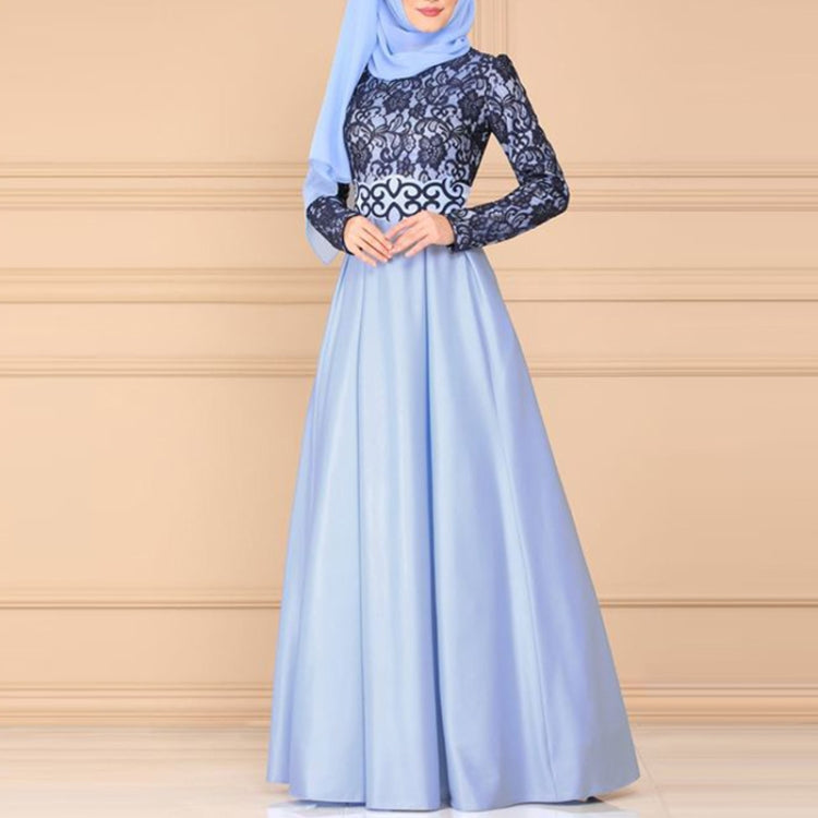 Lace Stitching Retro Large Swing Dress Ethnic Style Long-Sleeved Slim Dress, S, M, L, XL