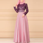 Lace Stitching Retro Large Swing Dress Ethnic Style Long-Sleeved Slim Dress, S, M, L, XL