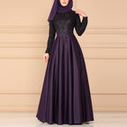 Lace Stitching Retro Large Swing Dress Ethnic Style Long-Sleeved Slim Dress, S, M, L, XL