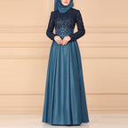 Lace Stitching Retro Large Swing Dress Ethnic Style Long-Sleeved Slim Dress, S, M, L, XL