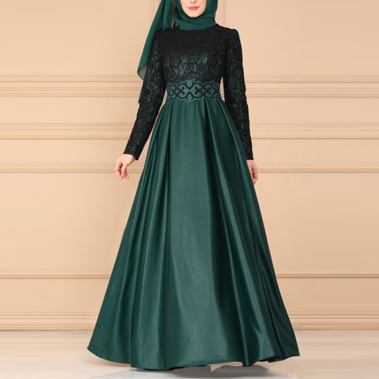 Lace Stitching Retro Large Swing Dress Ethnic Style Long-Sleeved Slim Dress, S, M, L, XL