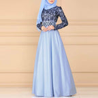 Lace Stitching Retro Large Swing Dress Ethnic Style Long-Sleeved Slim Dress, S, M, L, XL