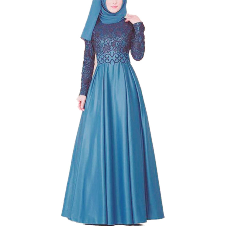 Lace Stitching Retro Large Swing Dress Ethnic Style Long-Sleeved Slim Dress, S, M, L, XL