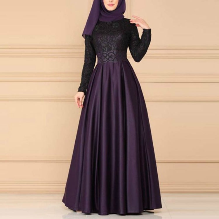 Lace Stitching Retro Large Swing Dress Ethnic Style Long-Sleeved Slim Dress, S, M, L, XL