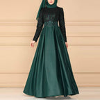 Lace Stitching Retro Large Swing Dress Ethnic Style Long-Sleeved Slim Dress, S, M, L, XL