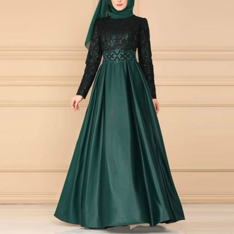 Lace Stitching Retro Large Swing Dress Ethnic Style Long-Sleeved Slim Dress, S, M, L, XL