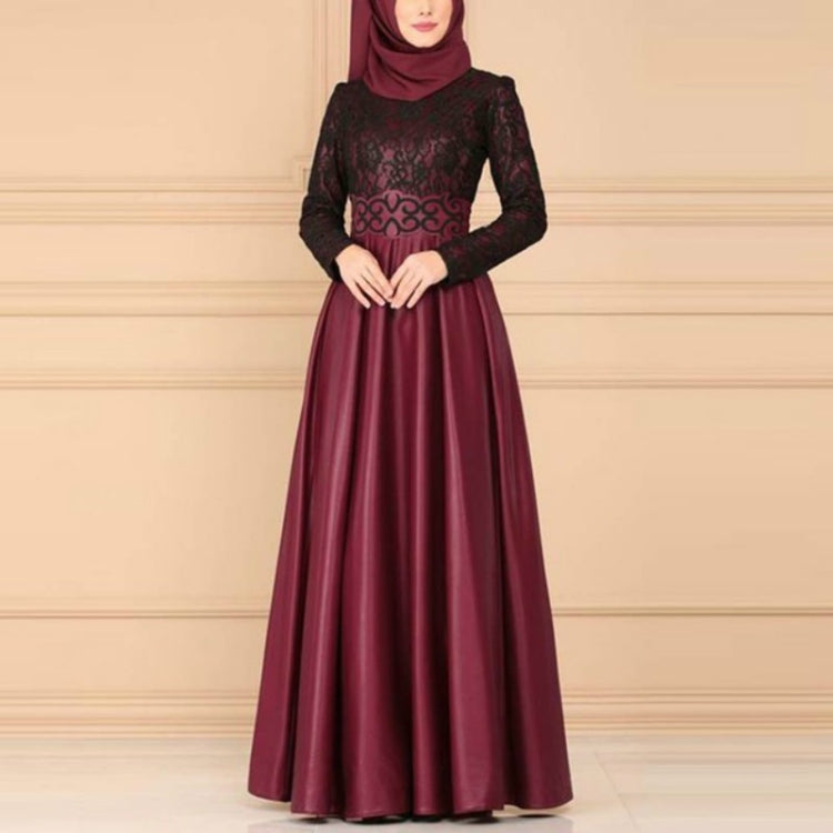 Lace Stitching Retro Large Swing Dress Ethnic Style Long-Sleeved Slim Dress, S, M, L, XL