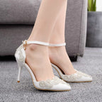 Rhinestone Stiletto Pointed Heel Women Shoes, Size:40(White)