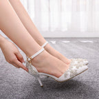 Rhinestone Stiletto Pointed Heel Women Shoes, Size:40(White)