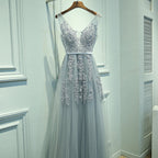 Sexy V-neck Evening Dress Robe Tulle Applique Evening Dresses, S, XXL, XXXL