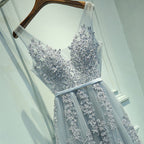 Sexy V-neck Evening Dress Robe Tulle Applique Evening Dresses, S, XXL, XXXL