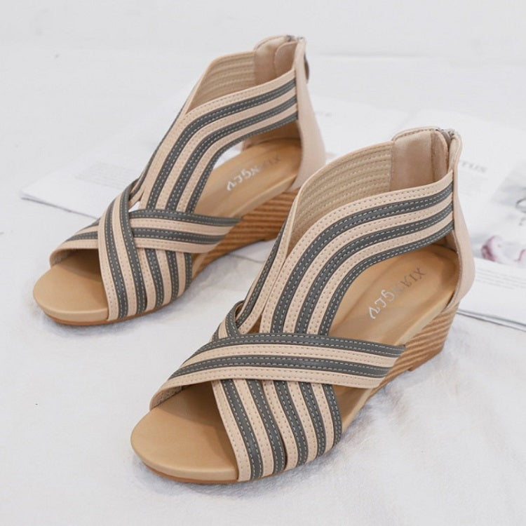 Women Summer Slope Heel Sandals Fashion Bohemian Style Fish Mouth Shoes, Size: 36(Apricot)