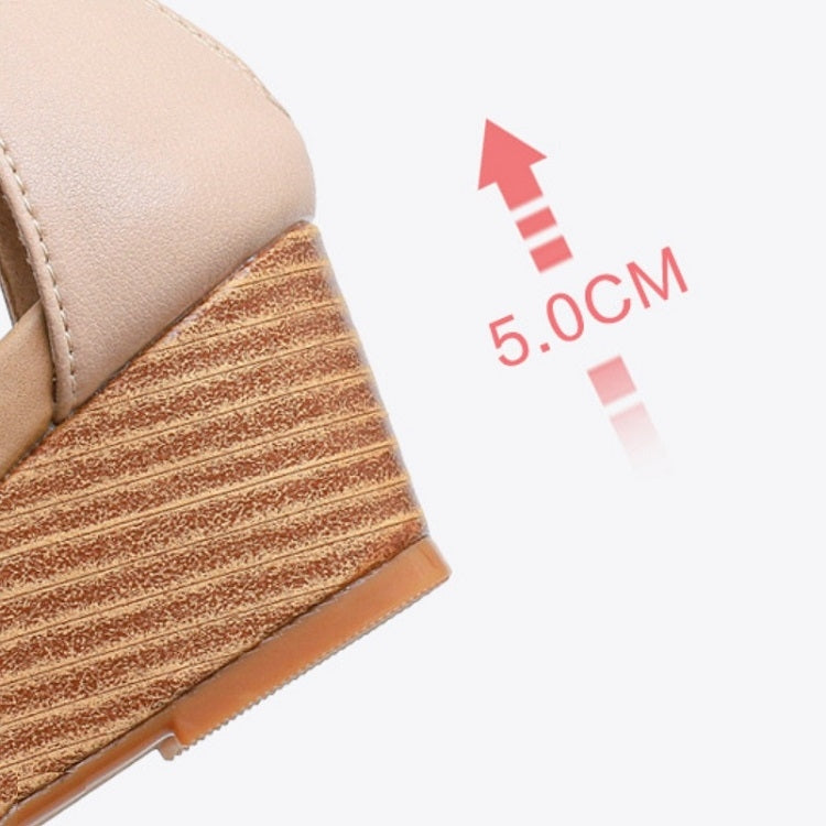 Women Summer Slope Heel Sandals Fashion Bohemian Style Fish Mouth Shoes, Size: 36(Apricot)