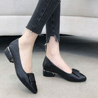 Spring And Summer Cowhide Shoes With Thick Heel Mid-Heel For Women, 34, 35, 36, 37, 38, 39, 40, 41