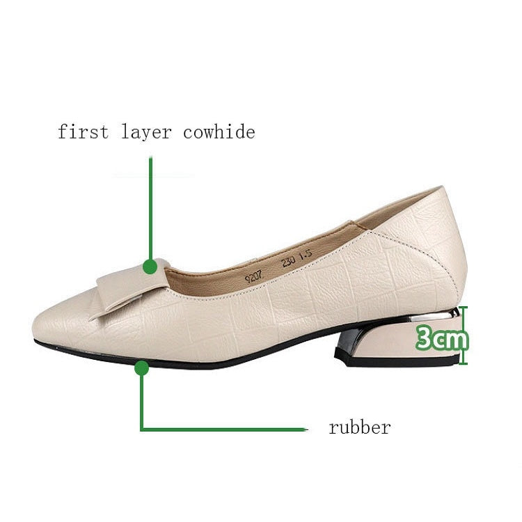 Spring And Summer Cowhide Shoes With Thick Heel Mid-Heel For Women, Size: 40(Red)