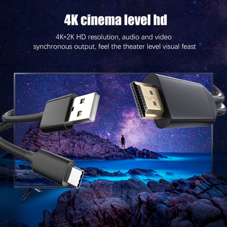 T2 Type C USB To HDMI-Compatible 4K 60Hz HD Cable TV Screen Connector for Phones, Tablets, Laptops, Projectors(Black)