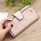 B821 Ladies Frosted Coin Purse PU Leather Clutch Multi-Purpose Long Wallet Large Capacity Card Case(Brown)