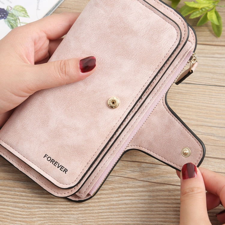 B821 Ladies Frosted Coin Purse PU Leather Clutch Multi-Purpose Long Wallet Large Capacity Card Case(Brown)