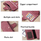 B821 Ladies Frosted Coin Purse PU Leather Clutch Multi-Purpose Long Wallet Large Capacity Card Case(Brown)