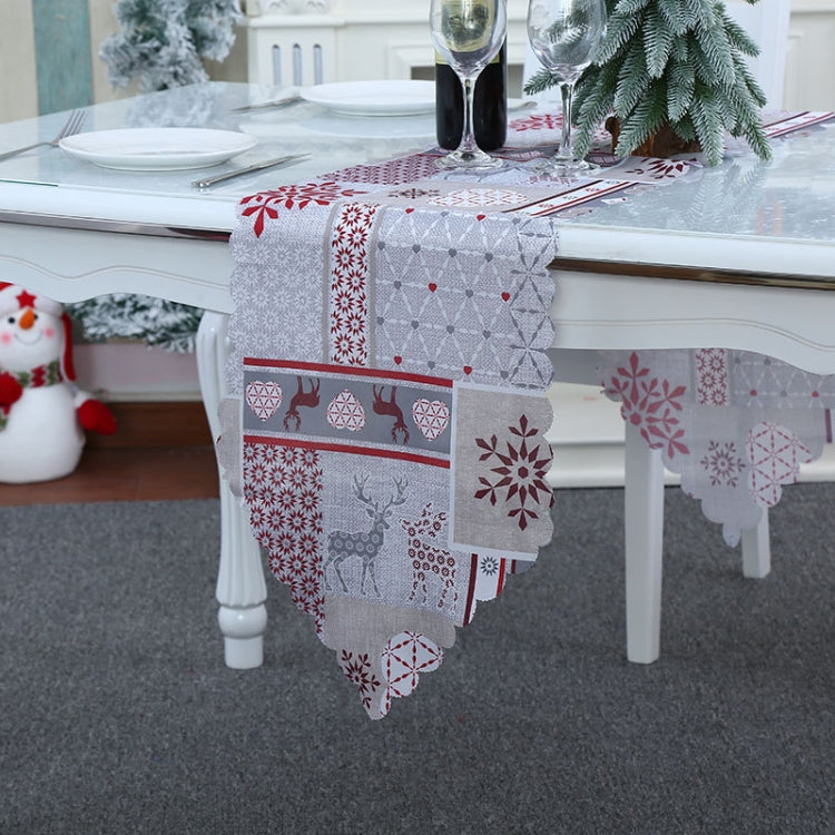 Christmas Decoration Print Table Flag Restaurant Family Party Tablecloth, Flower, Lattice, Gray, Christmas Tree