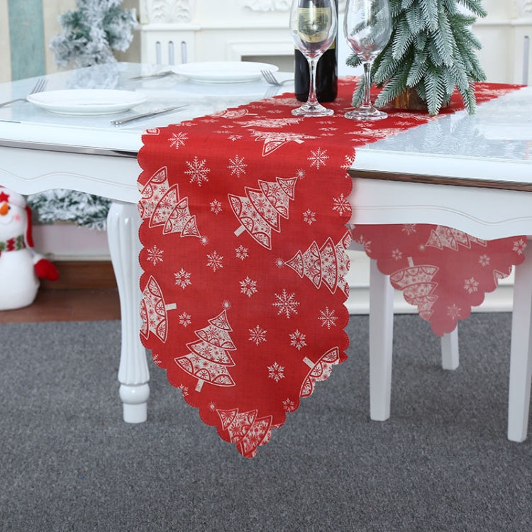 Christmas Decoration Print Table Flag Restaurant Family Party Tablecloth, Flower, Lattice, Gray, Christmas Tree