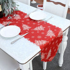 Christmas Decoration Print Table Flag Restaurant Family Party Tablecloth, Flower, Lattice, Gray, Christmas Tree