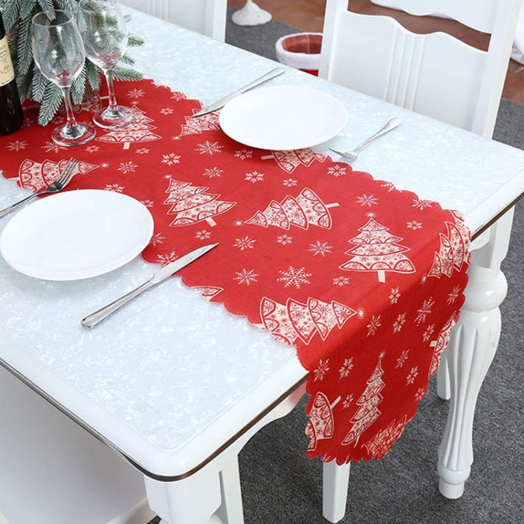 Christmas Decoration Print Table Flag Restaurant Family Party Tablecloth, Flower, Lattice, Gray, Christmas Tree