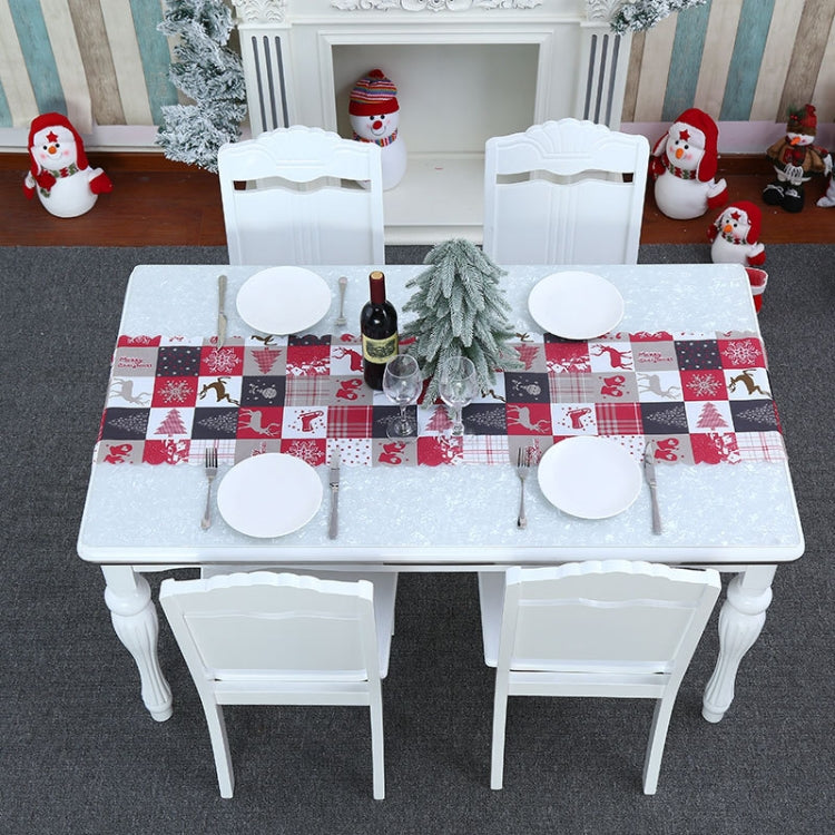 Christmas Decoration Print Table Flag Restaurant Family Party Tablecloth, Flower, Lattice, Gray, Christmas Tree