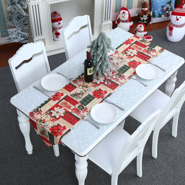 Christmas Decoration Print Table Flag Restaurant Family Party Tablecloth, Flower, Lattice, Gray, Christmas Tree
