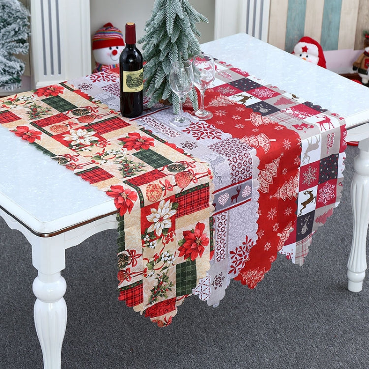 Christmas Decoration Print Table Flag Restaurant Family Party Tablecloth, Flower, Lattice, Gray, Christmas Tree