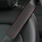 Fiber Leather Embossed Car Seat Belt Shoulder Cover Protector 6.5X23cm(Black Red)