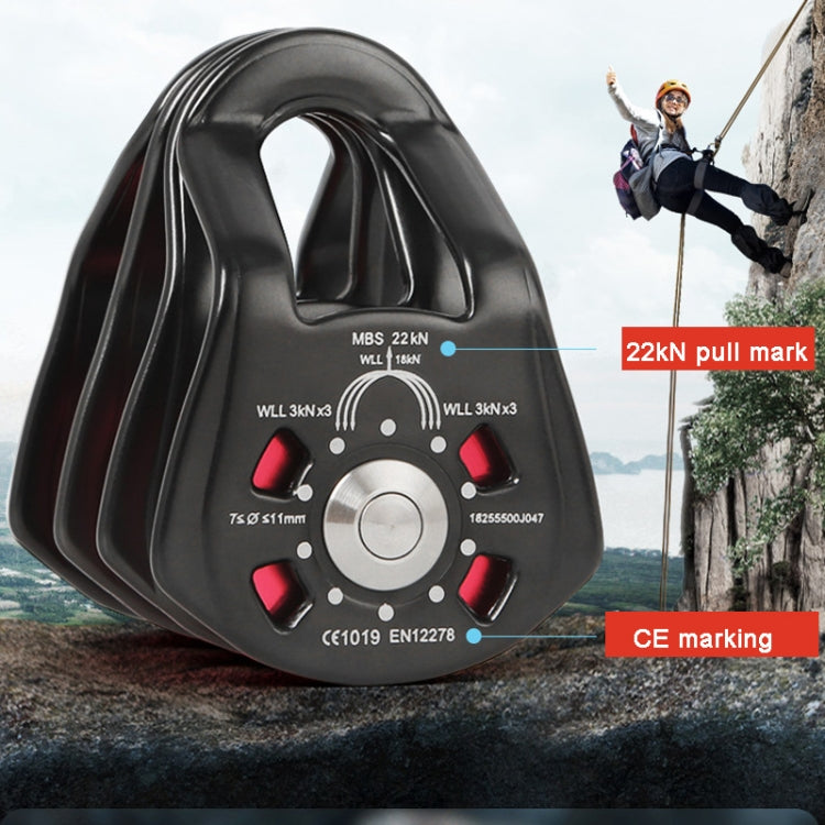 XINDA  Outdoor Three Pulley Cableway Crosses Rock Climbing Hoisting Ball Bearing(Black)