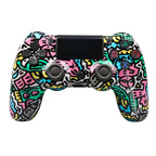 For PS4 Wireless Bluetooth Game Controller With Light Strip Dual Vibration Game Handle, White, Black, Red, Blue, Green, Rose Red, Letter, Line, Fire Ghost, Cartoon, Hulk, Skeleton, Gear, Lightning, Flame, Cloud, Burst, Wood Grain, Star Red             ...