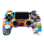 For PS4 Wireless Bluetooth Game Controller With Light Strip Dual Vibration Game Handle, White, Black, Red, Blue, Green, Rose Red, Letter, Line, Fire Ghost, Cartoon, Hulk, Skeleton, Gear, Lightning, Flame, Cloud, Burst, Wood Grain, Star Red             ...