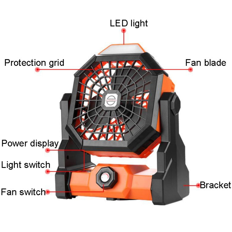 Outdoor Infinitely Variable Speed Portable Large Wind Charging Camping Lighting Fan(Black Orange)
