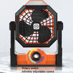 Outdoor Infinitely Variable Speed Portable Large Wind Charging Camping Lighting Fan(Black Orange)