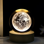 6cm With Warm Light Base 3D Laser Engraved Crystal Ball Night Light USB Glowing Glass Ball, Solar System, Saturn, Moon