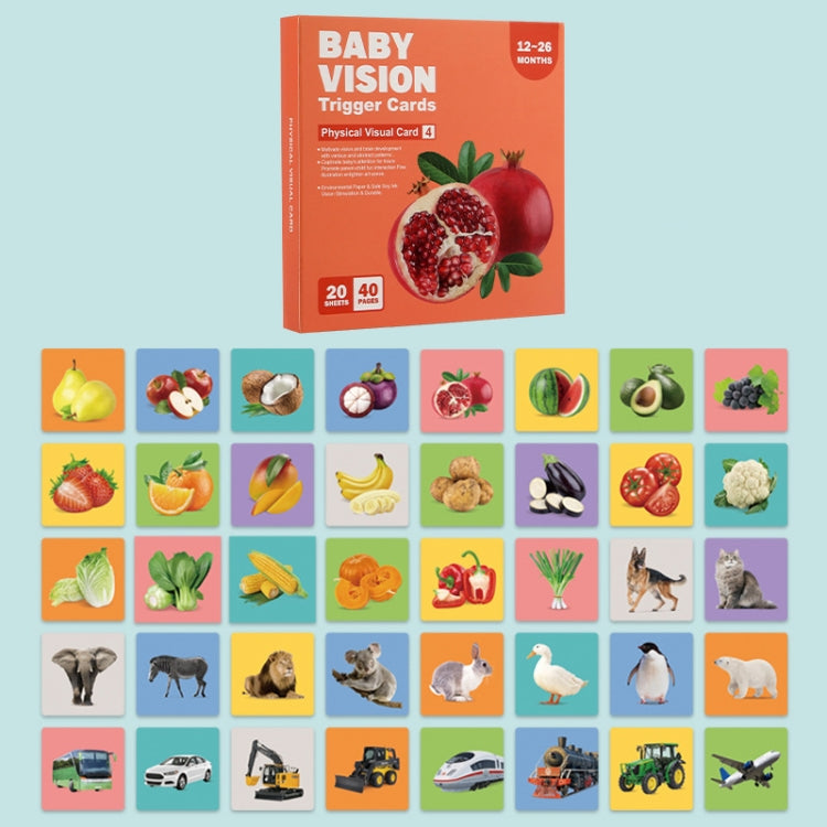 20pcs /Book Baby Early Learning Card Children Eye Care Visual Stimulation Card, 1-order Black And White, 2-order Black And Red, 3-order Color, 4-order Real Object